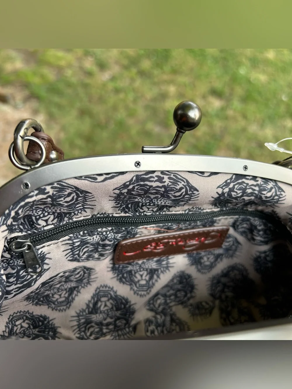 NWT Ed Hardy Denim Kisslock Frame Handbag